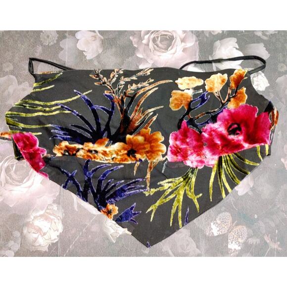Revolve WeWoreWhat Focked Velvet Cowl Top V-Hem Floral Black Multi Womens M NWT - Picture 8 of 9